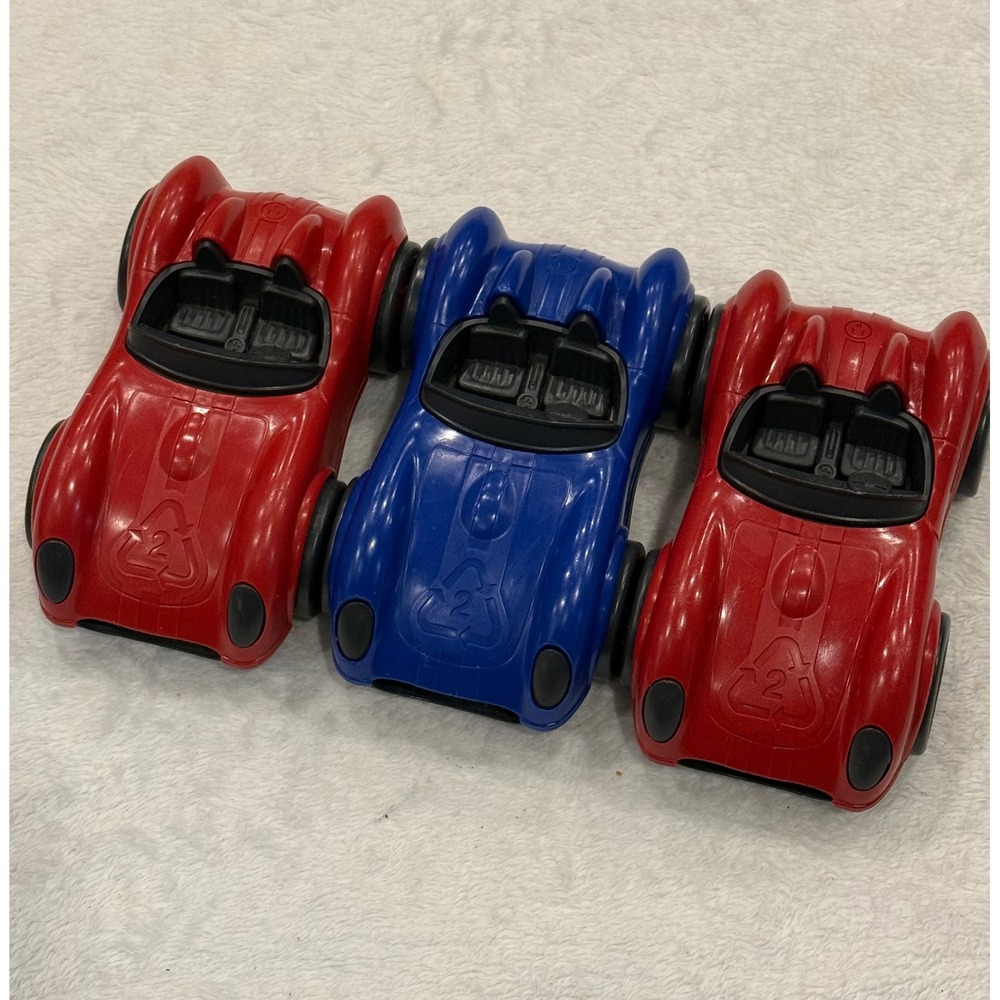 Green Toys Race Car Lot of 3 Recycled Plastic Red Blue USA Made Eco Friendly Toy